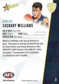 2012 Select Future Force #3 Zachary Williams Back